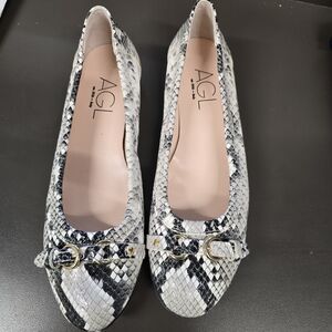 AGL Snakeskin Patterned Flats - Black and White Reg. $398